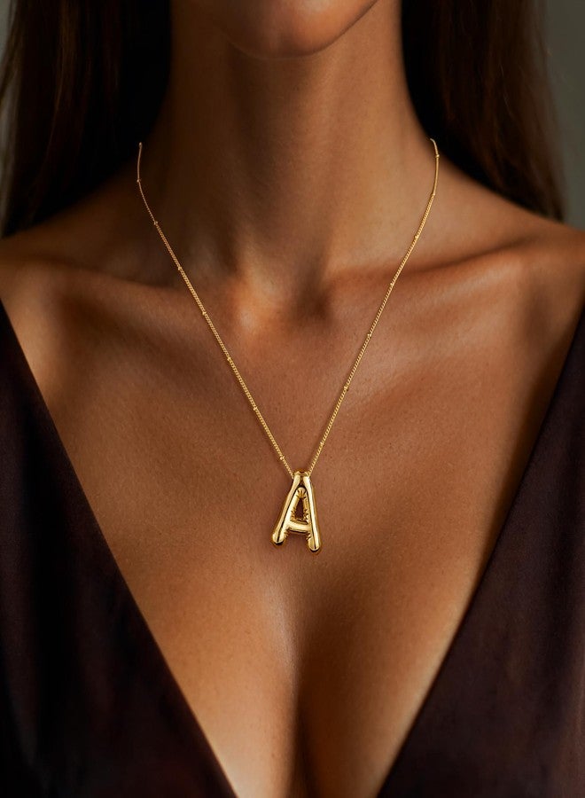 Inerney Gold Bubble Letter Necklace Initial Necklaces for Women, Chunky 14K Plated Balloon Initials, Trendy Charm Non Tarnish Custom Name A Pendant Jewelry Gifts for Mom - Image 2
